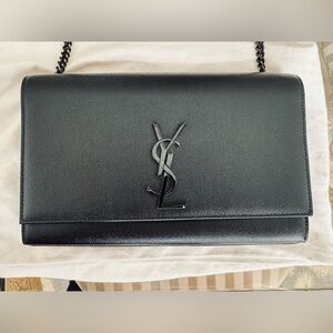 Saint Laurent Black Grained Leather YSL Flap Shoulder Bag